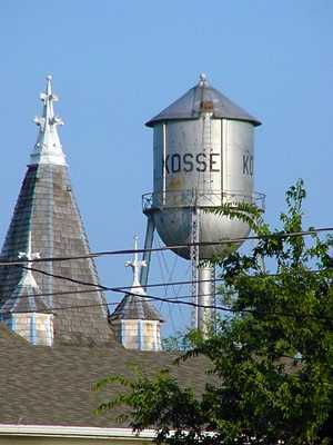 Kosse Texas water tower and church steeple