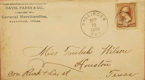 Ballinger TX - 1886 post mark