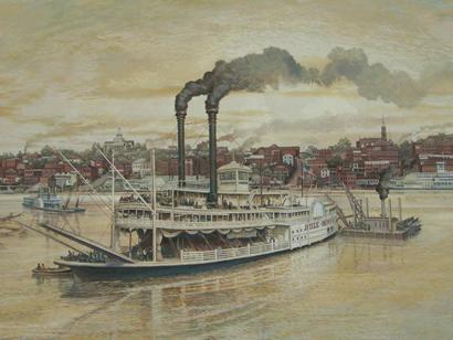 Steamship on Mississippi River, Vicksburg MS Flood Wall Mural