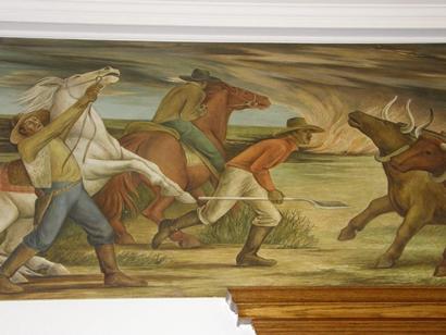 Madill Oklahoma PO Mural Prairie Fire  by Ethel Magafan