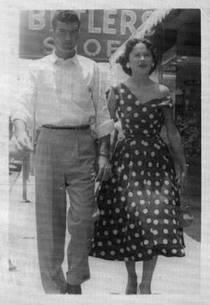 Couple in front of Butlers Shoe Store