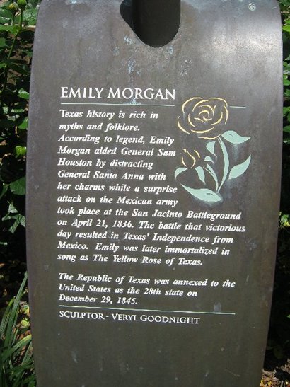 Emily Morgan statue plaque