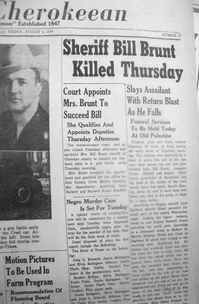 1939 Report of Sheriff Bill Brunt Killed 