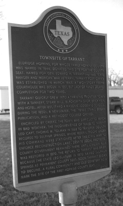 Tarrant TX - Hopkins County first county seat Tarrant Texas historical marker