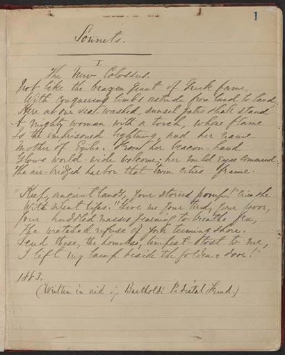 Emma Lazarus' Draft Of The New Collosus