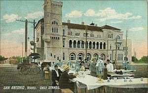 San Antonio Texas chili stand, old post card