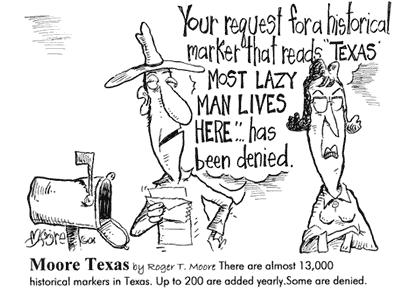 Texas historical markers; Texas history cartoon