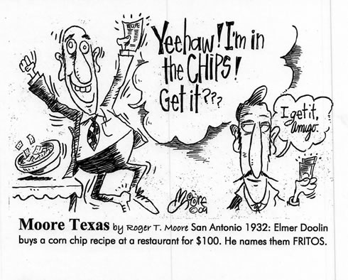Fritos, 1932 corn chip recipe, Texas history cartoon