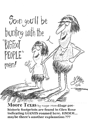 Bigfoot, prehistoric footprints in Glan Rose - Texas history cartoon