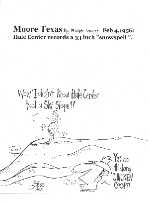 Feb 4, 1956 Hale Center snow storm; Texas history cartoon