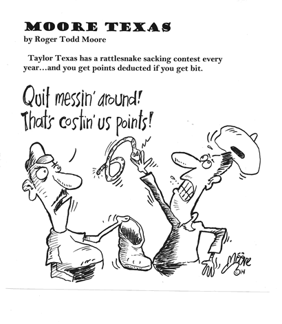 Taylor Texas rattlesnake sacking contest; Texas history cartoon