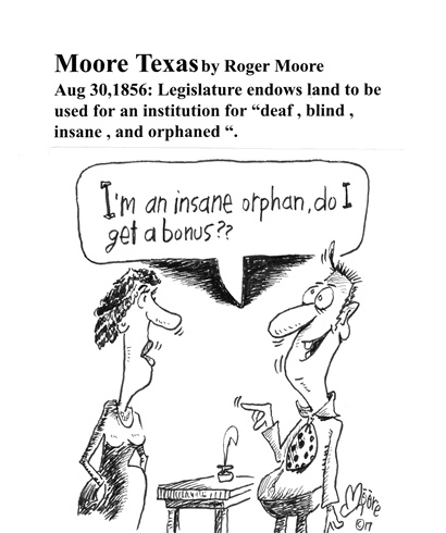 Instutution for deaf, blind, insane, and orphaned; Texas history cartoon