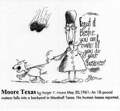 Meteor in Marshall; Texas history cartoon