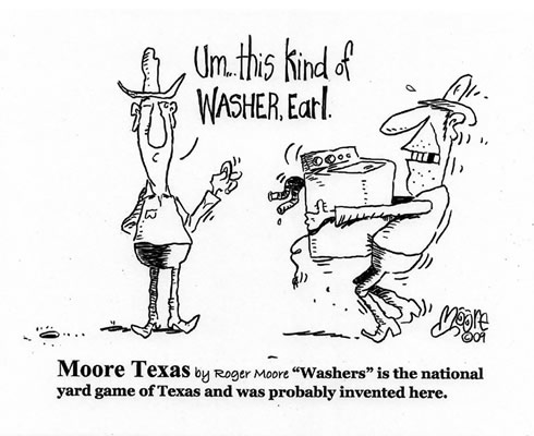 National yard game "Washers" invented in Texas; Texas history cartoon