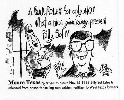 Billy Sol Estes scams West Texas Farmers; Texas history cartoon