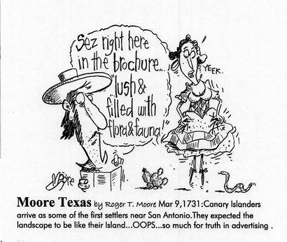 Alabama Indians and peach in Texas; Texas history cartoon