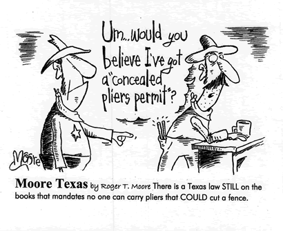 Texas law on concealed pliers; Texas history cartoon