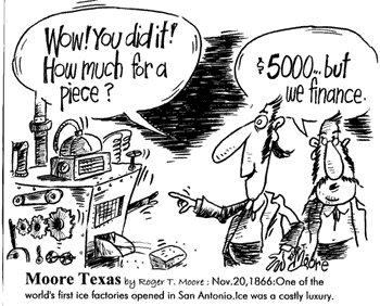First ice factory in Texas,  Roger Moore cartoon