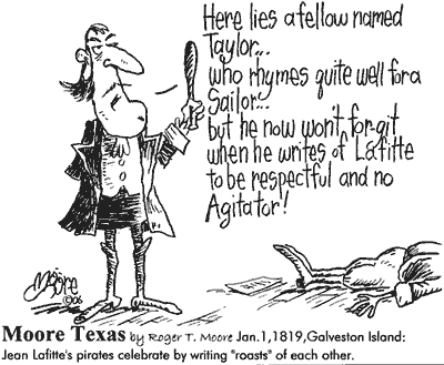Texas new year roast; Texas history cartoon