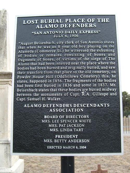Lost Burial place of the Alamo Defenders  marker San Antonio Texas