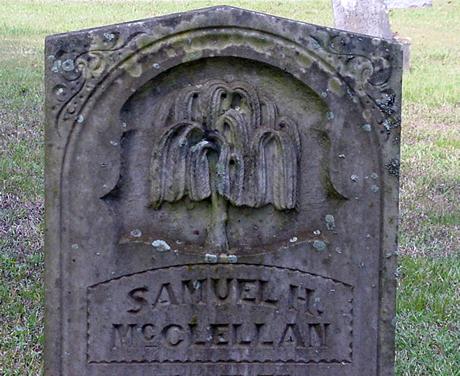 Ledbetter cemetery willow motif on tombstone, Ledbetter Texas