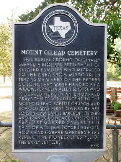 Keller TX, Tarrant County, Mount Gilead Cemetery Historical Marker