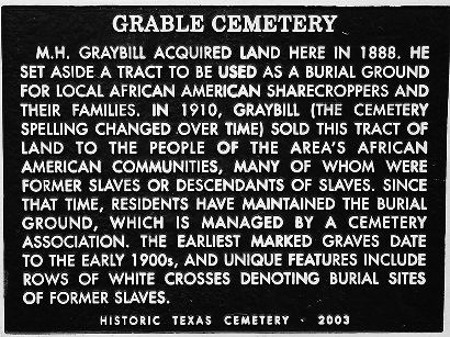 Longview Texas, Gregg County - Grable Cemetery Historical Marker