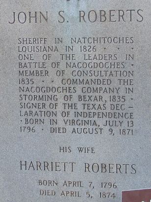 John S. Roberts TX Centennial Marker - Oak Grove Cemetery , Nacogdoches TX 