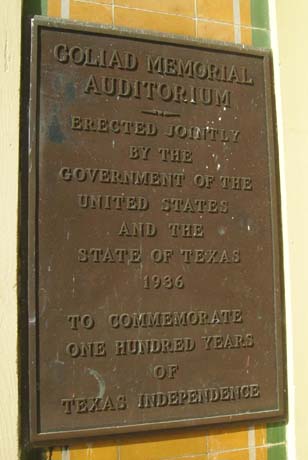 Goliad Tx Centennial Community Center Memorial Auditorium Plaque