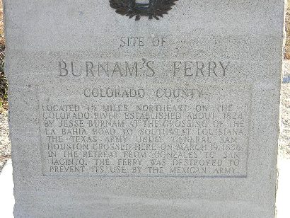 TX - Burnam's Ferry Colorado County Centennial Marker text