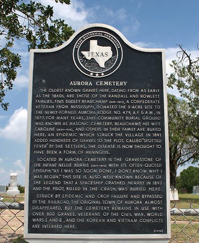 Aurora Texas - Aurora Cemetery Historical Marker
