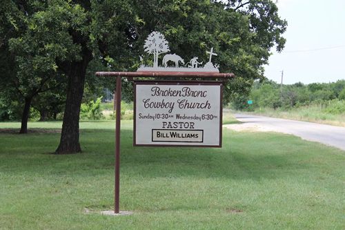 Beattie TX - Broken Bronc Cowboy Church Sign 