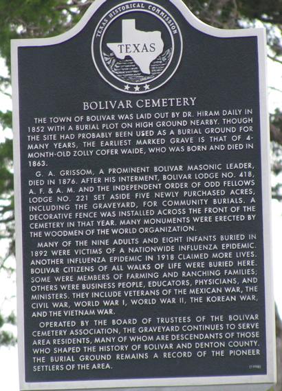 Bolivar TX - 1908 Bolivar Cemetery marker