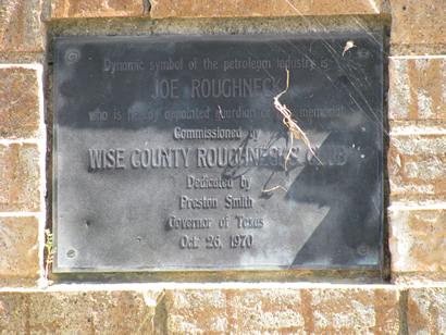 Boonsville TX - Joe Roughneck plaque