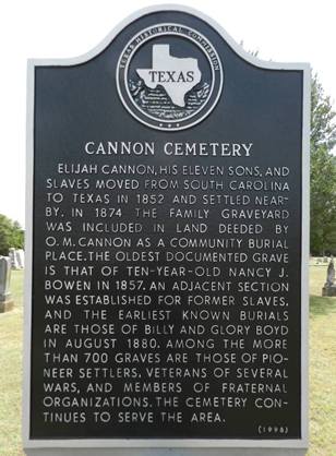 Cannon Tx Cemetery Historical Marker