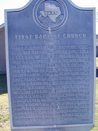 First Baptist Church historical marker, Celeste Texas 
