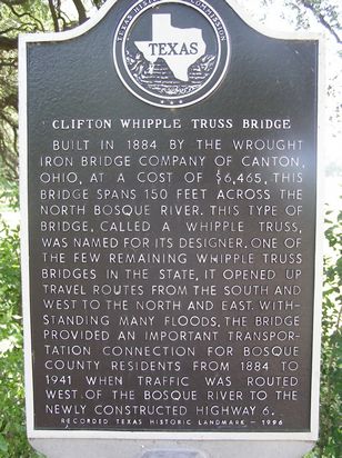 Clifton TX  - 1884 Whipple Truss Bridge historical marker