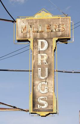 Cooper, TX - Miller's Drugs old neon sign