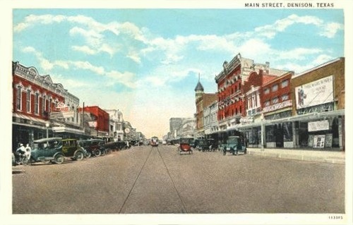 Denison TX - Main St 1920s Postcard