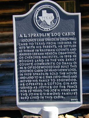  A. L. Spradlin Log Cabin historical marker