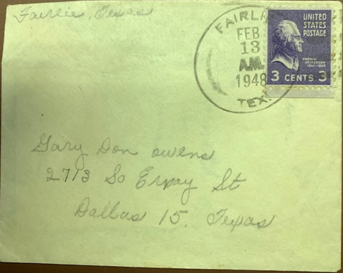 Fairlie, TX 1948 postmark