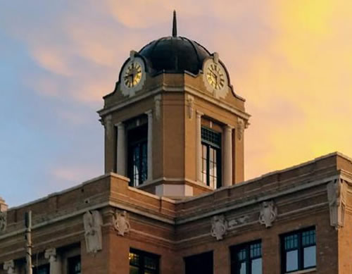 Gainesville TX Cooke County Courthouse Clock tower with copper dome