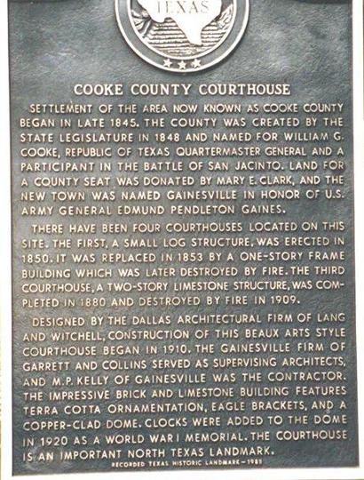 TX - Cooke County Courthouse historical marker