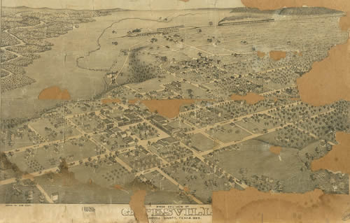 Gatesville Texas Bird's Eye View 1884 Old Map by August Koch