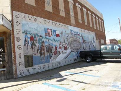 Henrietta Tx "Clay County Pioneer Reunion and Rodeo" painted wall mural 