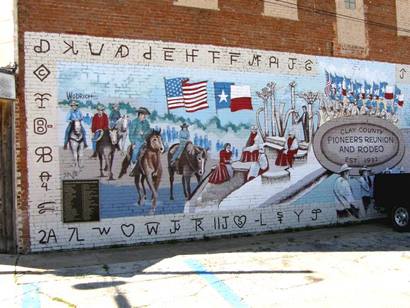 Henrietta Tx "Clay County Pioneer Reunion and Rodeo" painted wall mural 