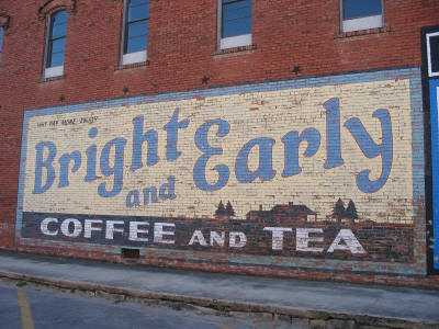 Bright and Early Coffee and Texas ghost sign, Hico Texas