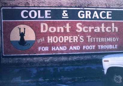 Cole & Grace for hand and foot trouble, painted wall sign Hico Texas