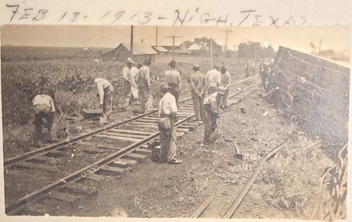 High Texas old photo - men at work  by railroad tracks