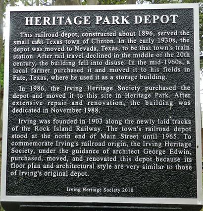 Irving TX Heritage Park Depot Marker